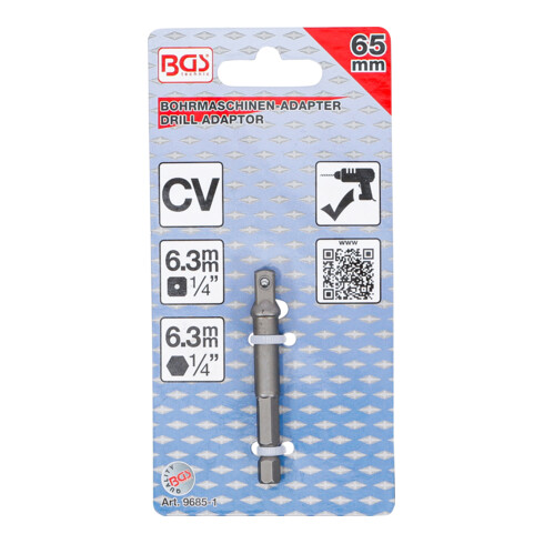 BGS Adapter für Bohrmaschinen 9685-1, Antrieb Außensechskant 6,3 mm (1/4") / Abtrieb Außenvierkant 6,3 mm (1/4")