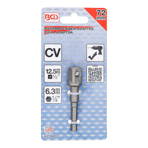 BGS Adapter voor boormachines | aandrijving buitenzeskant 6,3 mm (1/4") / uitgaande buitenvierkant 12,5 mm (1/2")