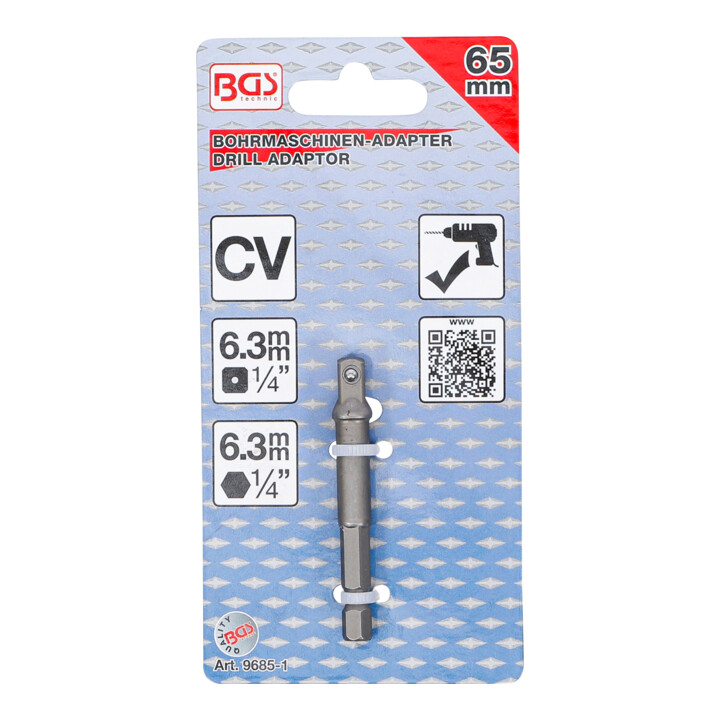 BGS Adapter voor boormachines | aandrijving buitenzeskant 6,3 mm (1/4") / uitgaande buitenvierkant 6,3 mm (1/4")