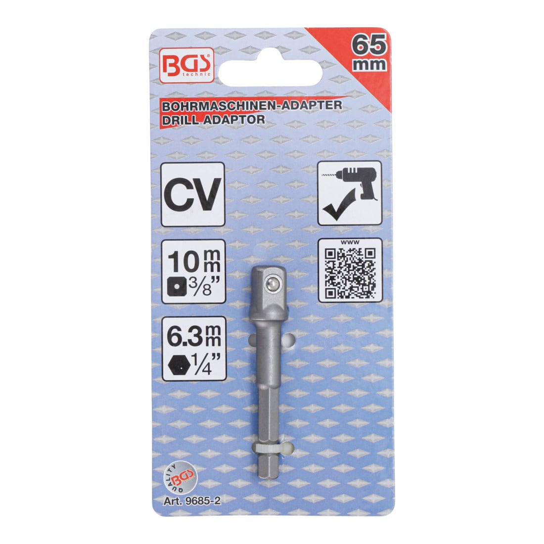 BGS Adattatore per trapano, attacco esagono esterno 6,3 mm (1/4") / esagono interno 10 mm (3/8")