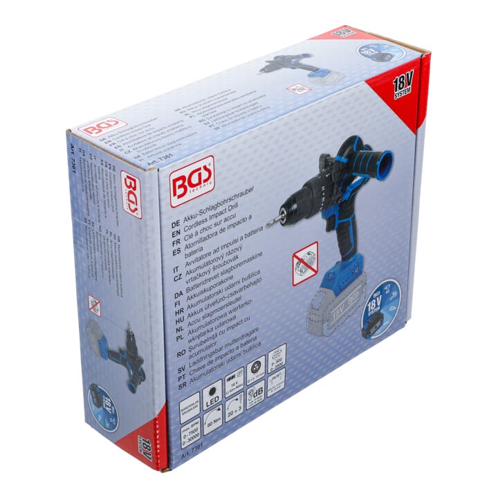 BGS Akku-Schlagbohrschrauber, bürstenlos, 80 Nm, 18 V, ohne Akku