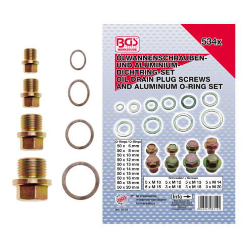 BGS Assortiment carterpluggen en aluminium afdichtringen | 534-dlg.