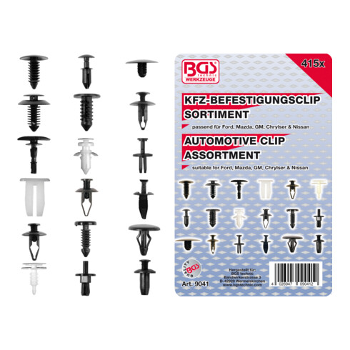 BGS Assortiment de clips de fixation automobiles pour Mazda GM, Chrylser & Nissan, 415 pièces