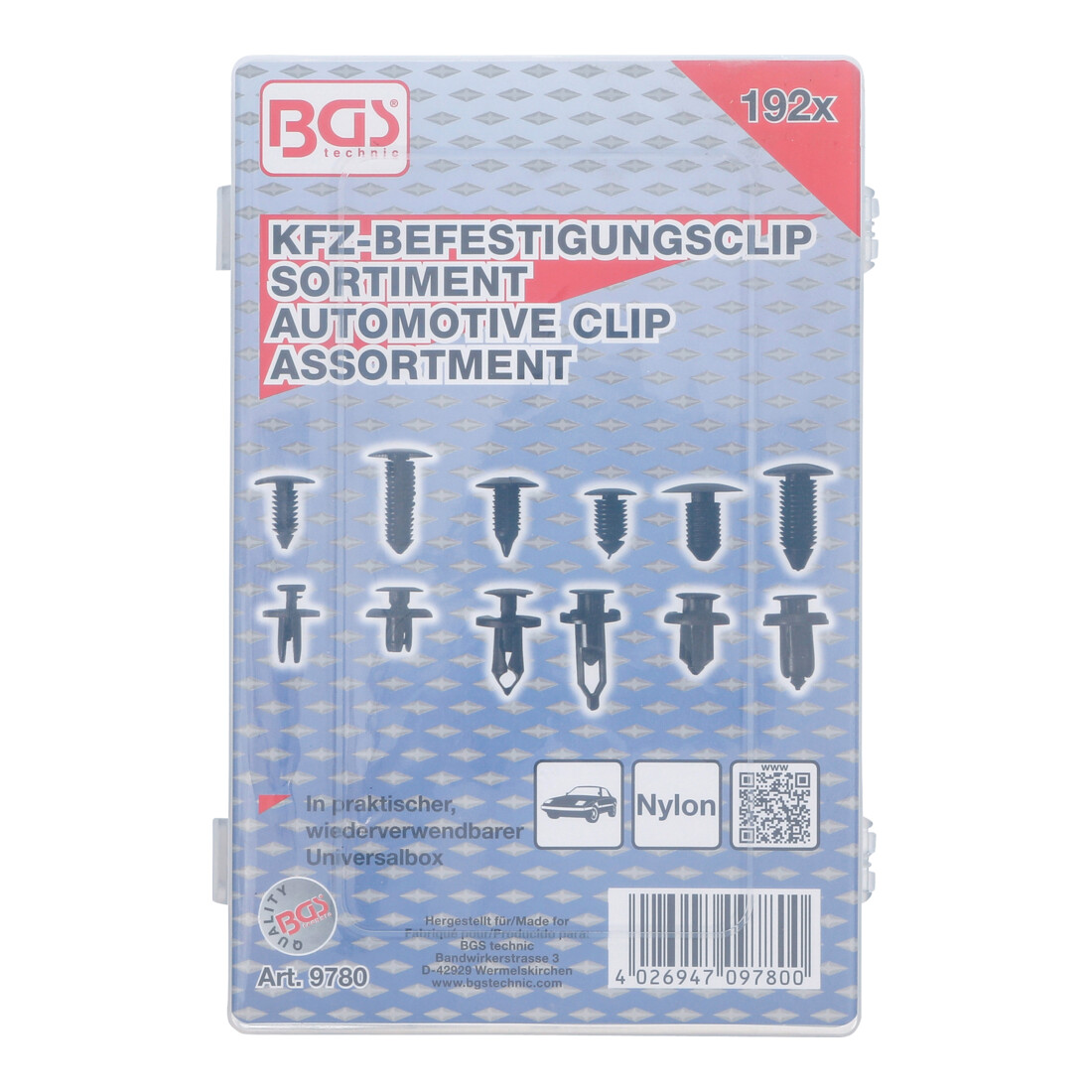BGS Assortiment de clips sapin plastiques universels 192 pièces