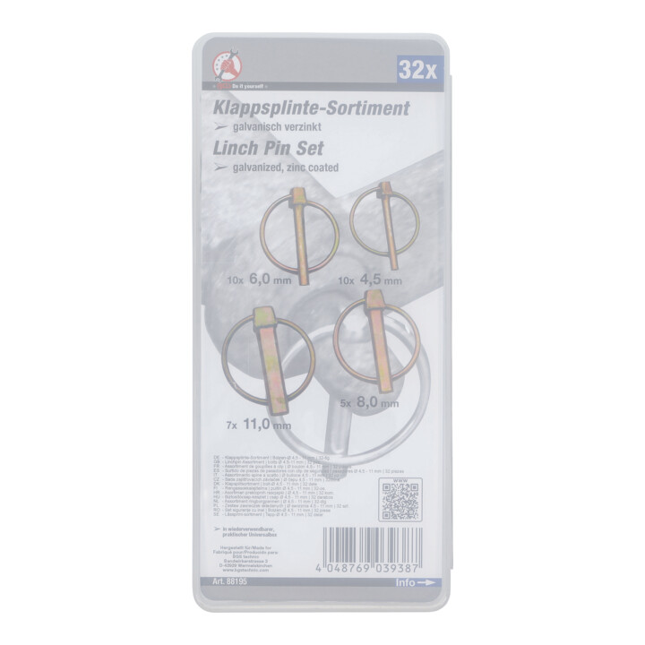 BGS Assortiment de goupilles à clip Ø boulon 4,5 - 11 mm 32 pièces