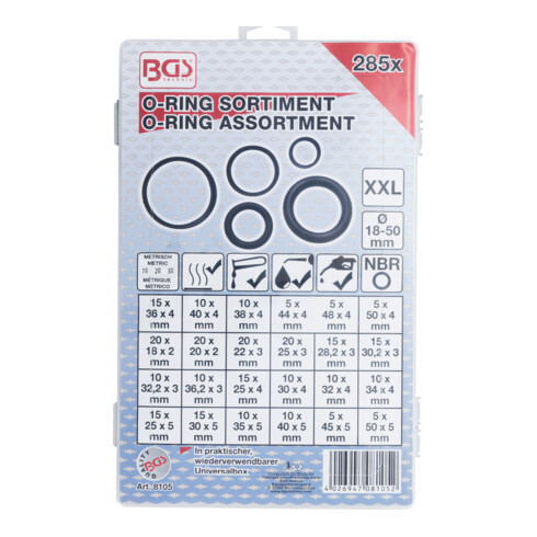 BGS Assortiment de joints toriques XXL Ø 18 - 50 mm 285 pièces
