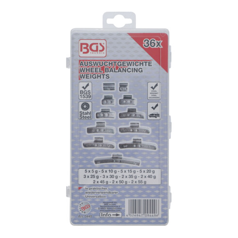 BGS Assortiment de poids d’équilibrage 36 pièces