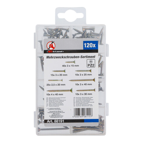 BGS Assortiment de vis polyvalentes, empreinte cruciforme PZ2, 120 pièces
