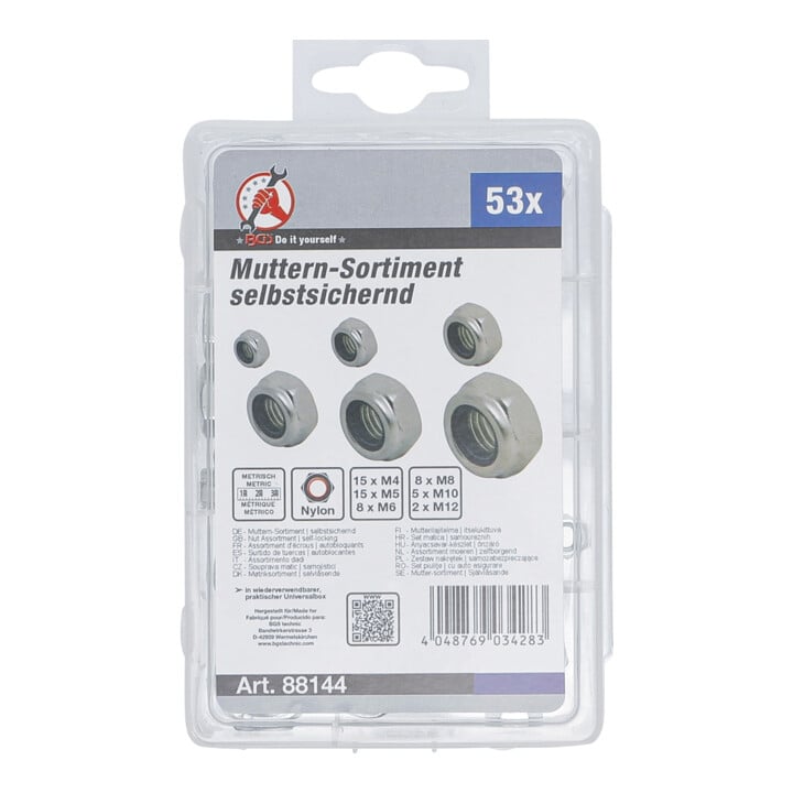 BGS Assortiment d’écrous autobloquants métriques M4 - M12 53 pièces