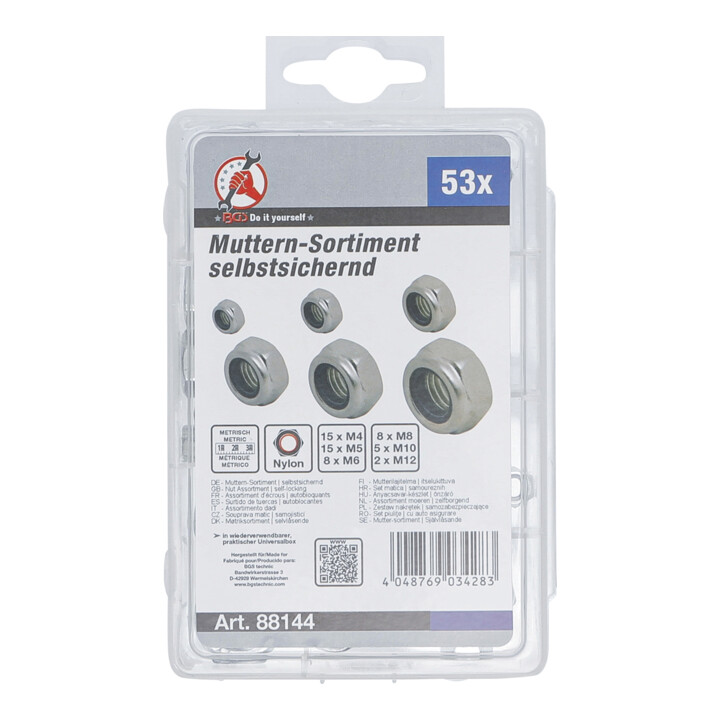 BGS Assortiment moeren | zelfborgend | metrisch | M4 - M12 | 53-dlg.