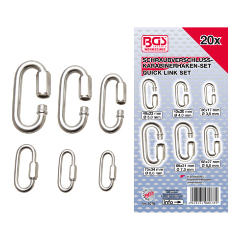 BGS Assortimento anelli di giunzione con vite, 20 pz.