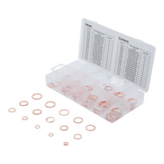 BGS Assortimento anelli di tenuta, rame, dimensioni in pollici, per tappi scar.olio, 75 pz.