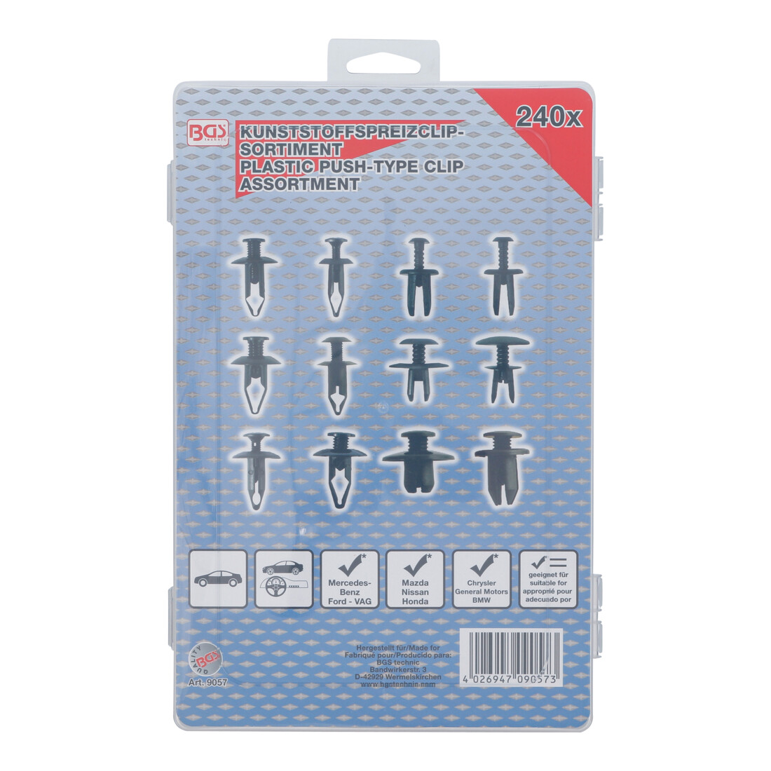 BGS Assortimento clip a espansione per Mazda, Honda, Ford, Nissan, VW, 240pz.