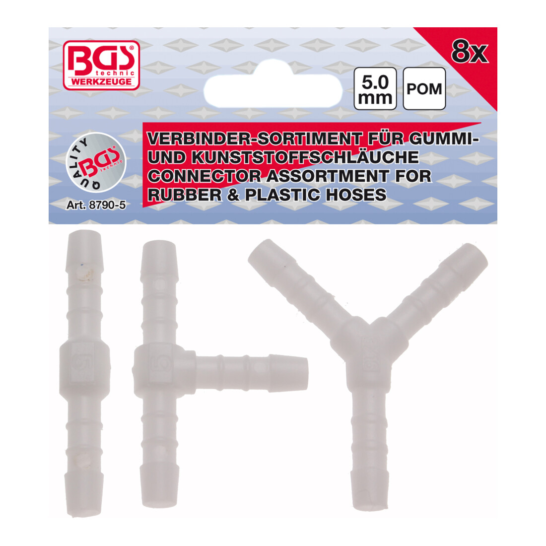 BGS Assortimento connettori per tubi, per linee alimentazione, 5 mm, 8pz.