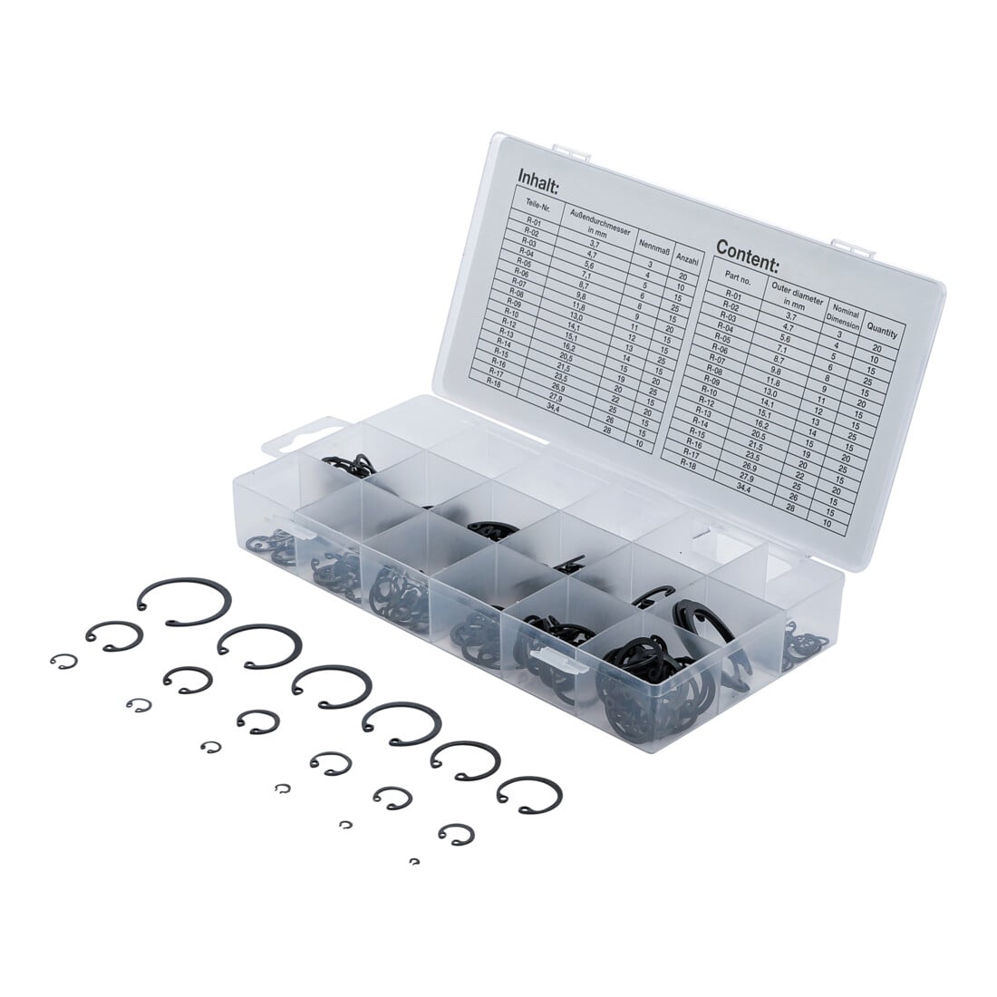 BGS Assortimento di anelli Seeger interni (anelli d'arresto) Ø3 - 32mm, 300pz.