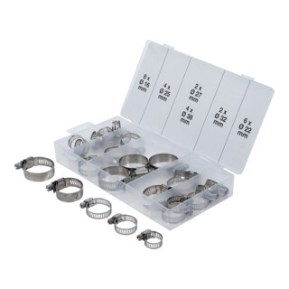 BGS Assortimento fascette stringitubo, acciaio inox, Ø 16 - 38 mm, 26 pz.