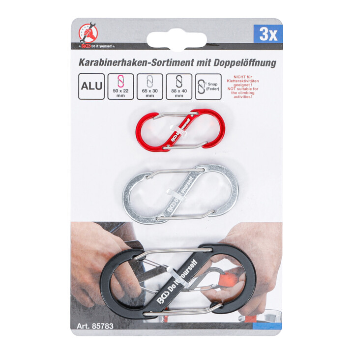 BGS Assortiments de crochets à mousqueton à double ouverture aluminium 3 pièces