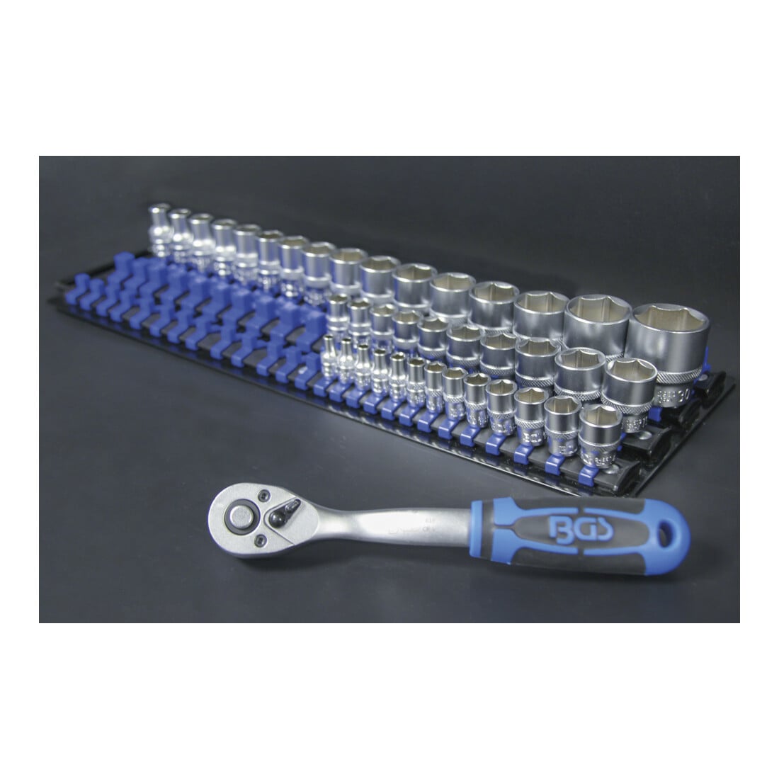 BGS Aufsteckschienen-Set für Steckschlüssel-Einsätze mit 80 Clips für Einsätze 6,3 mm (1/4"), 10 mm (3/8"), 12,5 mm (1/2")