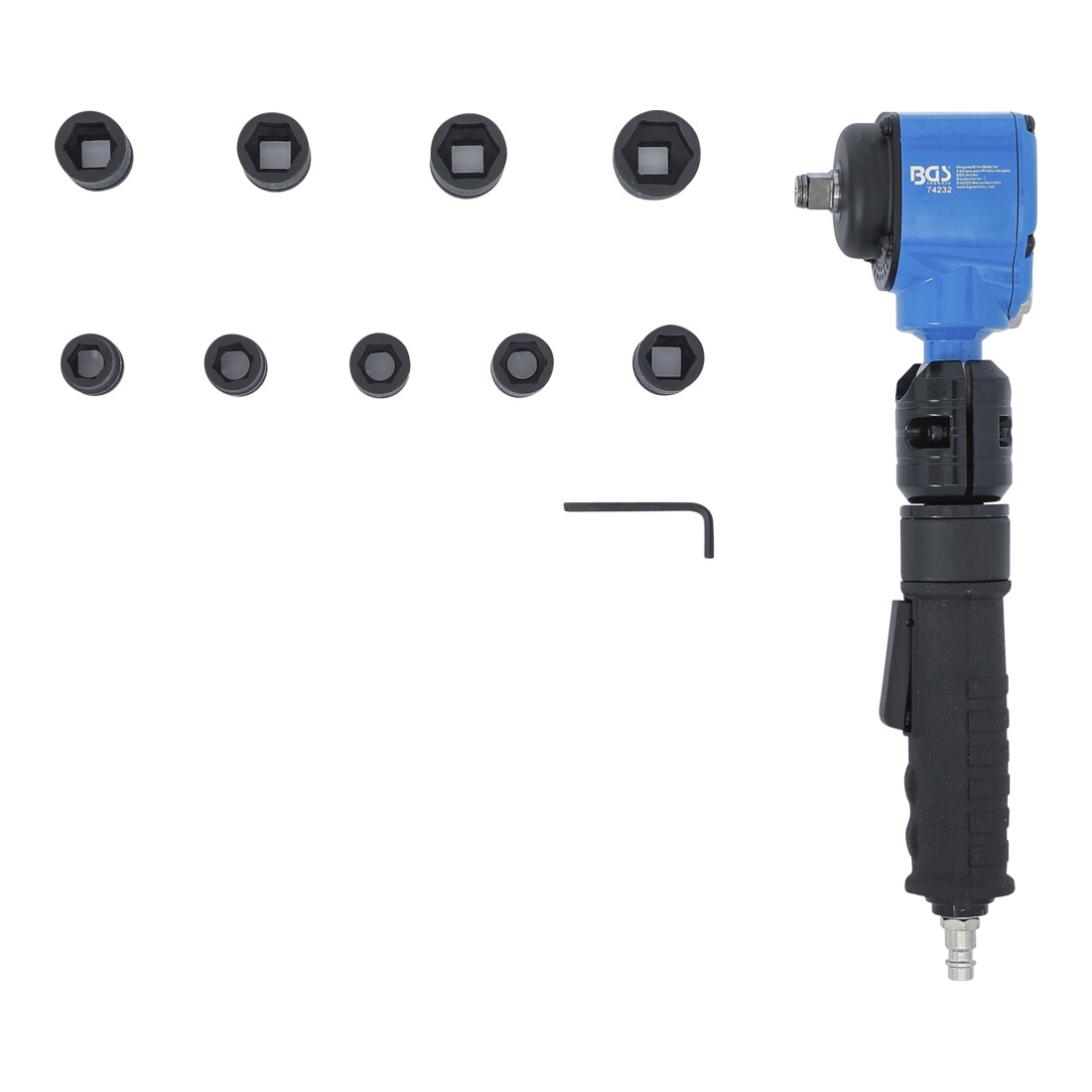 BGS Avvitatore ad aria compressa angolato e set chiavi a bussola di potenza, 12,5 mm (1/2"), 650 Nm, 10 pezzi