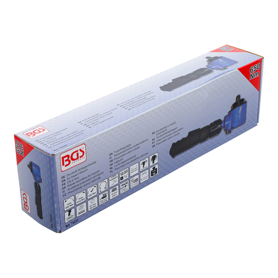 BGS Avvitatore ad impulsi pneumatico angolato con testa rotante e inclinabile, 12,5 mm (1/2"), 650 Nm