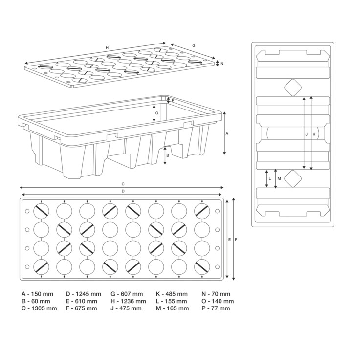 BGS Bac de collecte d’huile avec grille pour 2 fûts de 200 l