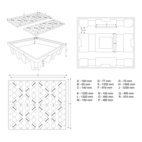 BGS Bac de collecte d’huile avec grille pour 4 fûts de 200 l