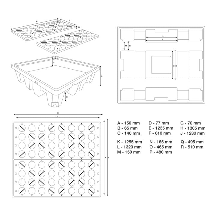 BGS Bac de collecte d’huile avec grille pour 4 fûts de 200 l