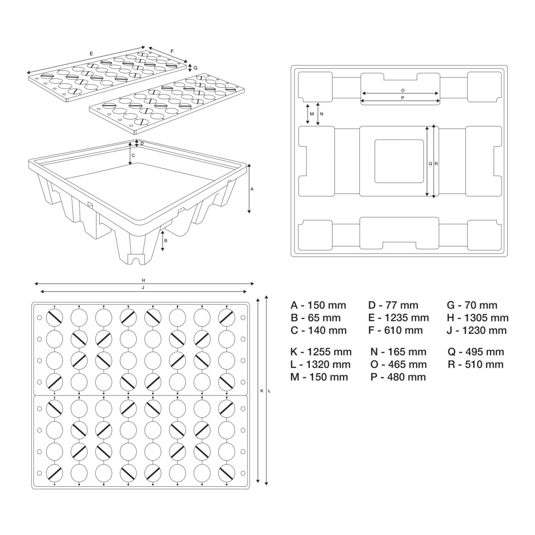 BGS Bac de collecte d’huile avec grille pour 4 fûts de 200 l