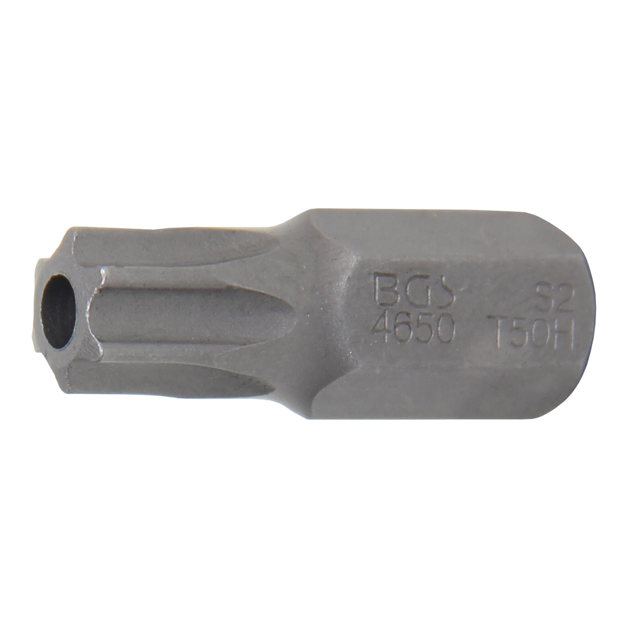 BGS Bit 4650, Länge 30 mm, Antrieb Außensechskant 10 mm (3/8"), T-Profil (für TX) mit Bohrung T50 ; BGS technic