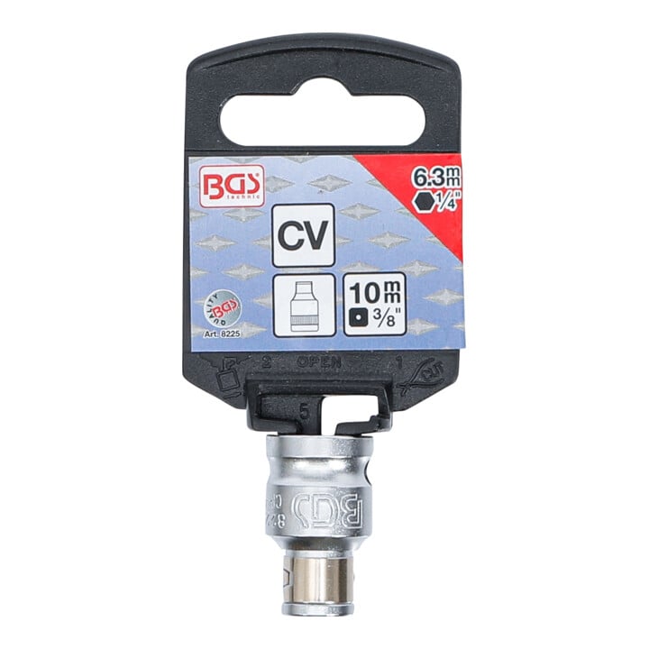 BGS Bit-Adapter mit Haltekugel 8225, Innenvierkant 10 mm (3/8"), Innensechskant 6,3 mm (1/4")