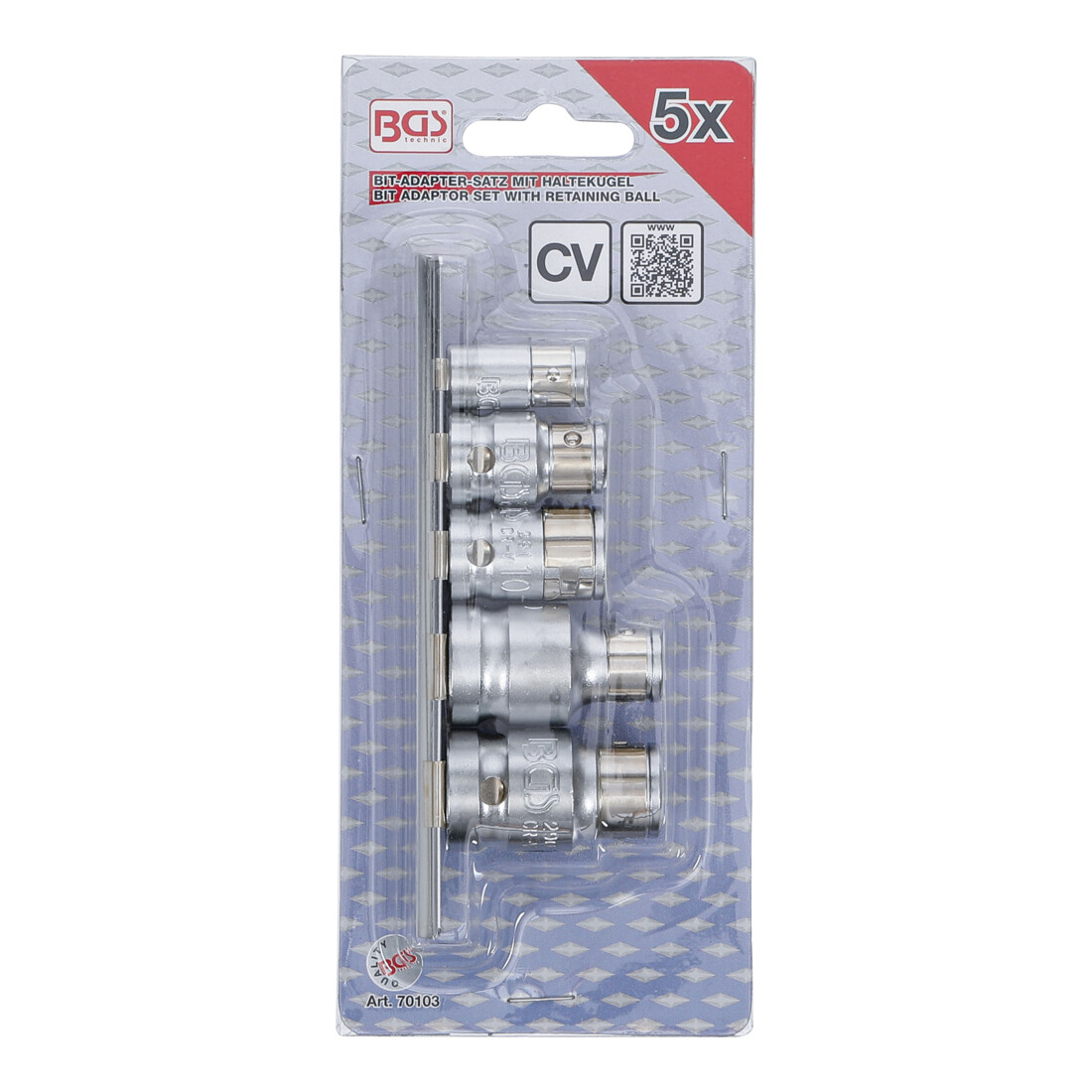 BGS Bit-Adapter-Satz mit Haltekugel Innenvierkant 6,3 mm (1/4") / 10 mm (3/8") / 12,5 mm (1/2") 5-tlg.