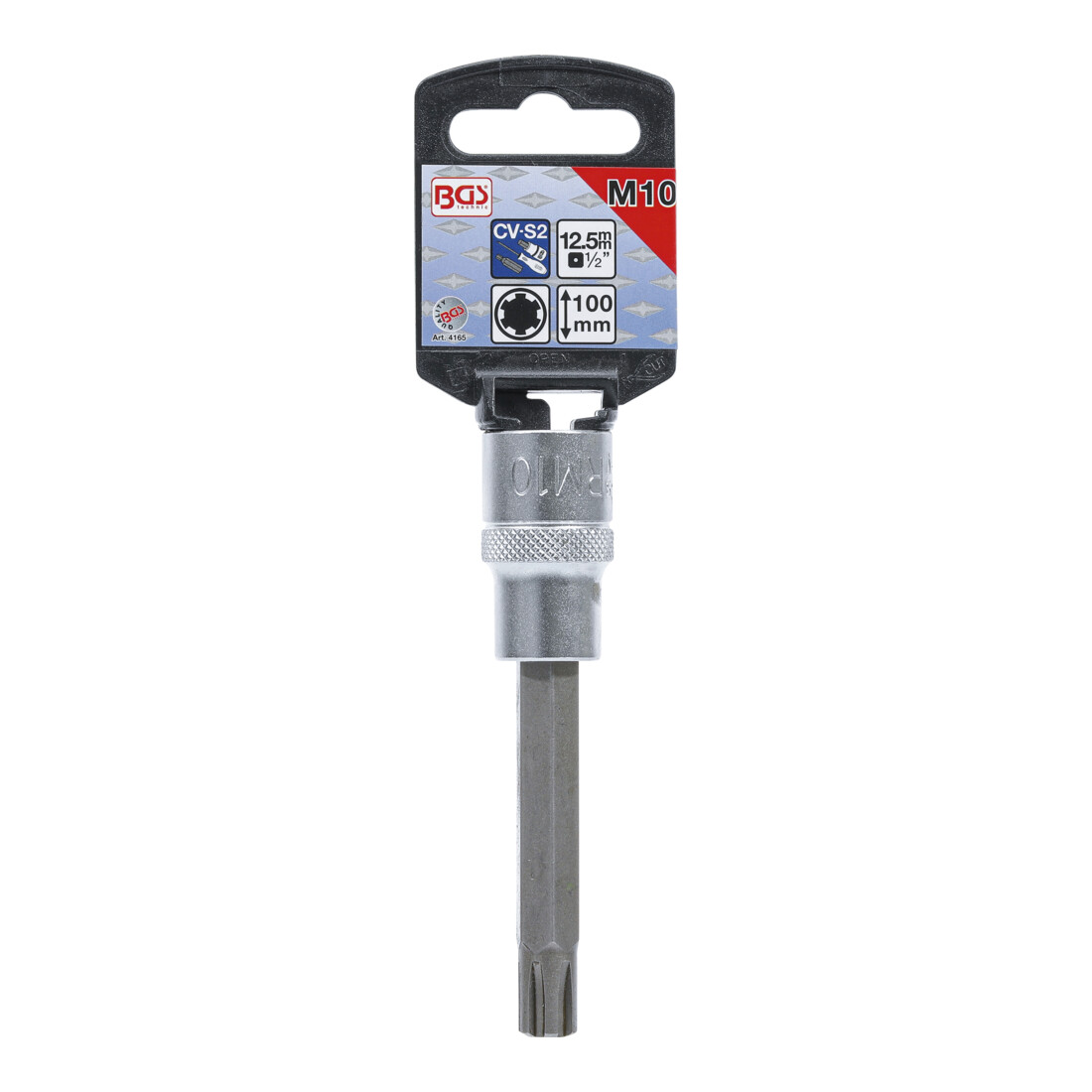 BGS Bit-Einsatz 4165, Länge 100 mm, Antrieb Innenvierkant 12,5 mm (1/2"), Keil-Profil (für RIBE) M10