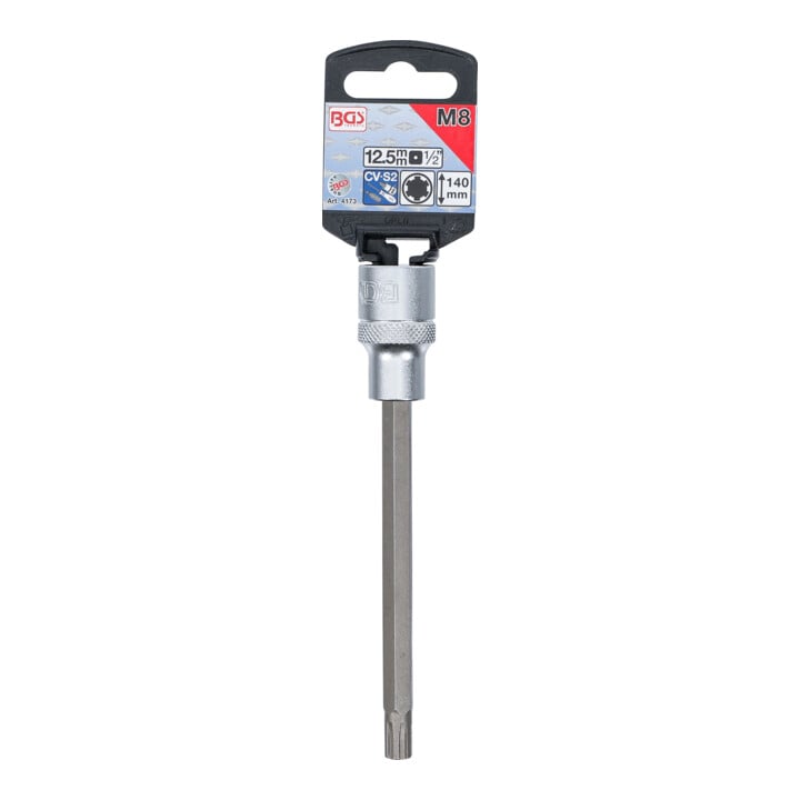 BGS Bit-Einsatz 4173, Länge 140 mm, Antrieb Innenvierkant 12,5 mm (1/2"), Keil-Profil (für RIBE) M8