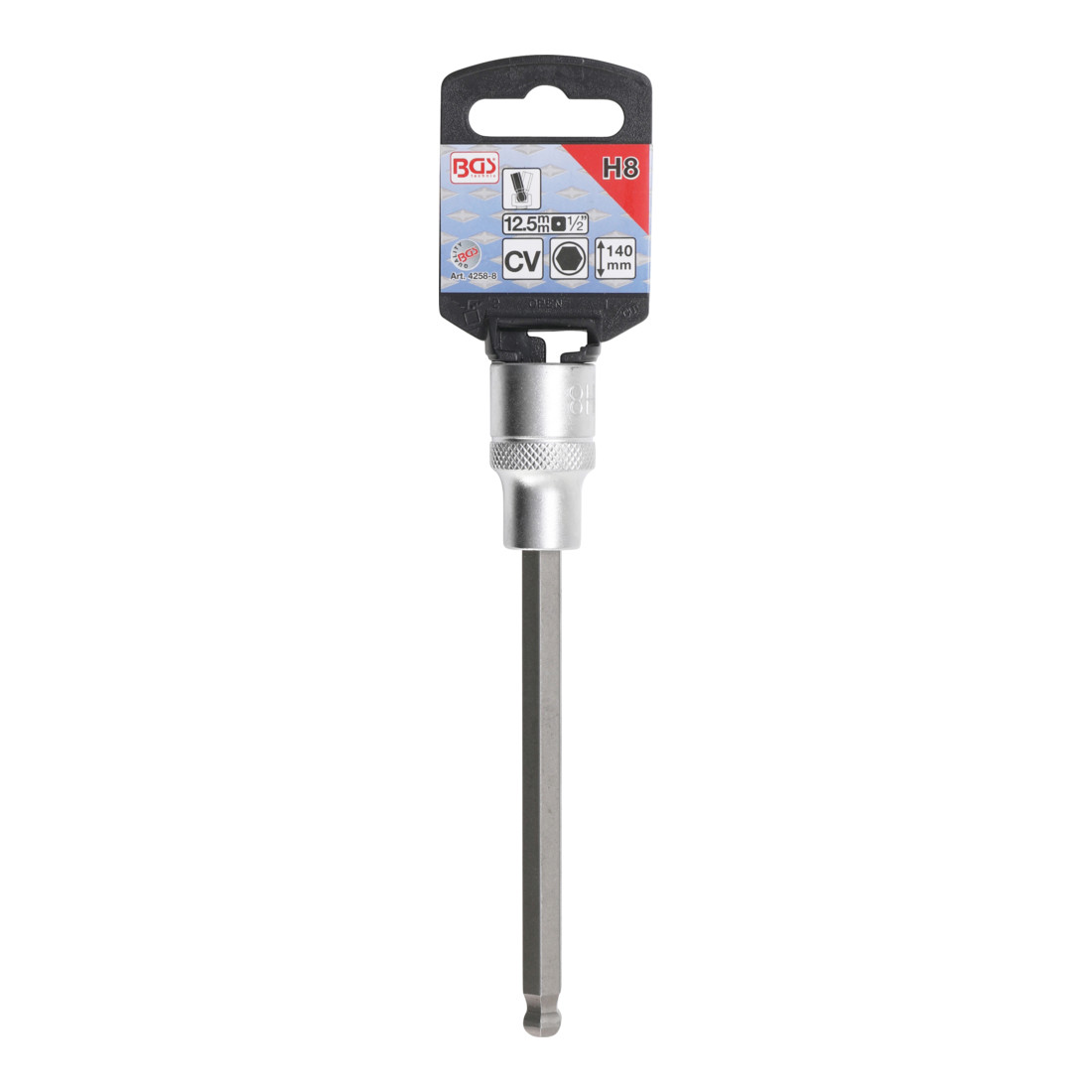BGS Bit-Einsatz 4258-8, Länge 140 mm, Antrieb Innenvierkant 12,5 mm (1/2"), Innensechskant mit Kugelkopf 8 mm