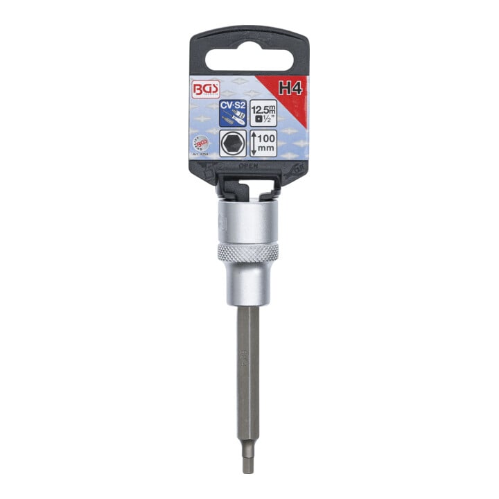 BGS Bit-Einsatz 4259, Länge 100 mm, Antrieb Innenvierkant 12,5 mm (1/2"), Innensechskant 4 mm