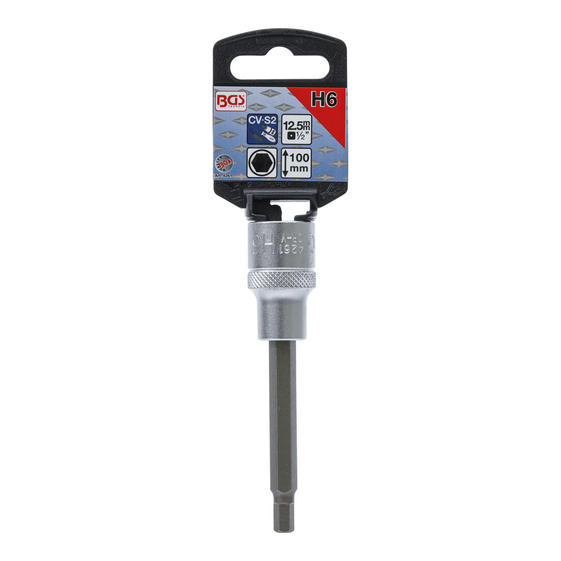 BGS Bit-Einsatz 4261, Länge 100 mm, Antrieb Innenvierkant 12,5 mm (1/2"), Innensechskant 6 mm