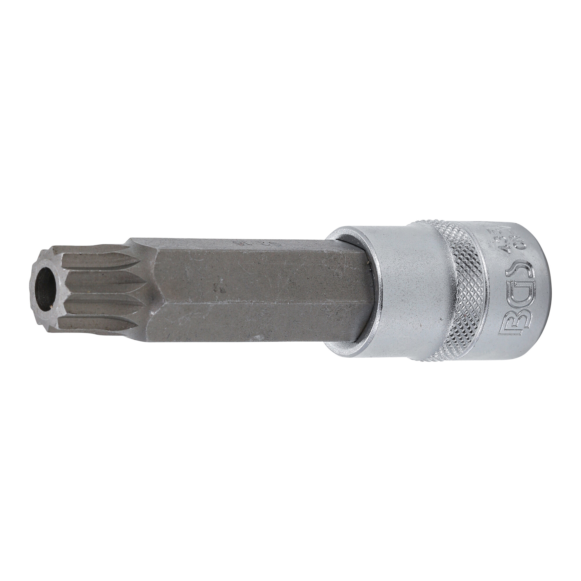BGS Bit-Einsatz 4357, Länge 100 mm, Antrieb Innenvierkant 12,5 mm (1/2"), Innenvielzahn (für XZN) mit Bohrung M16 ; BGS technic