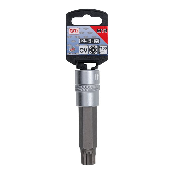 BGS Bit-Einsatz 4357, Länge 100 mm, Antrieb Innenvierkant 12,5 mm (1/2"), Innenvielzahn (für XZN) mit Bohrung M16