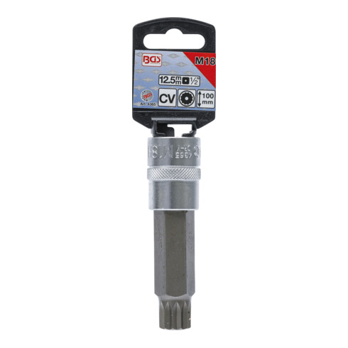 BGS Bit-Einsatz 4365, Länge 100 mm, Antrieb Innenvierkant 12,5 mm (1/2"), Innenvielzahn (für XZN) mit Bohrung M18