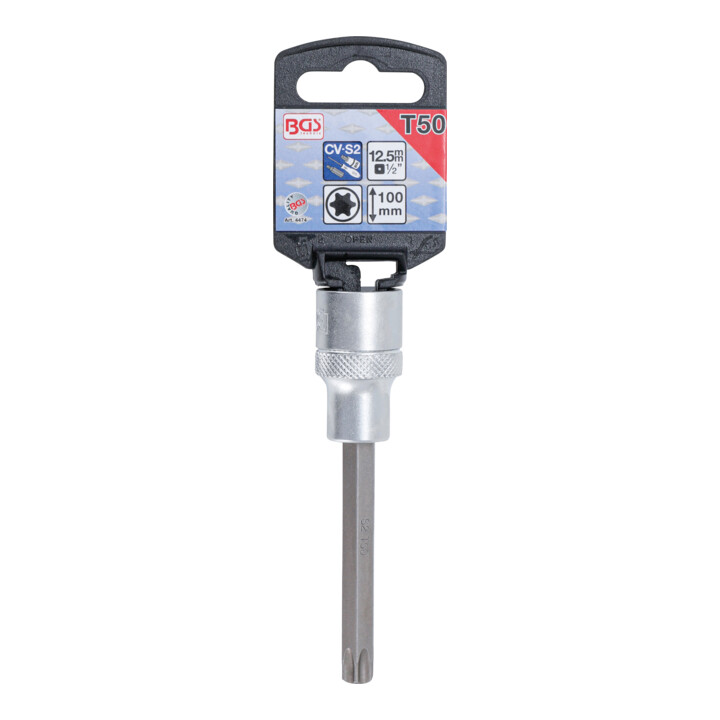 BGS Bit-Einsatz 4474, Länge 100 mm, Antrieb Innenvierkant 12,5 mm (1/2"), T-Profil (für TX) T50