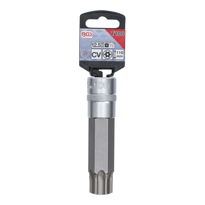 BGS Bit-Einsatz 5103-TB100, Länge 110 mm, Antrieb Innenvierkant 12,5 mm (1/2"), T-Profil (für TX) mit Bohrung T100