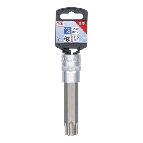 BGS Bit-Einsatz 5103-TB80, Länge 110 mm, Antrieb Innenvierkant 12,5 mm (1/2"), T-Profil (für TX) mit Bohrung T80