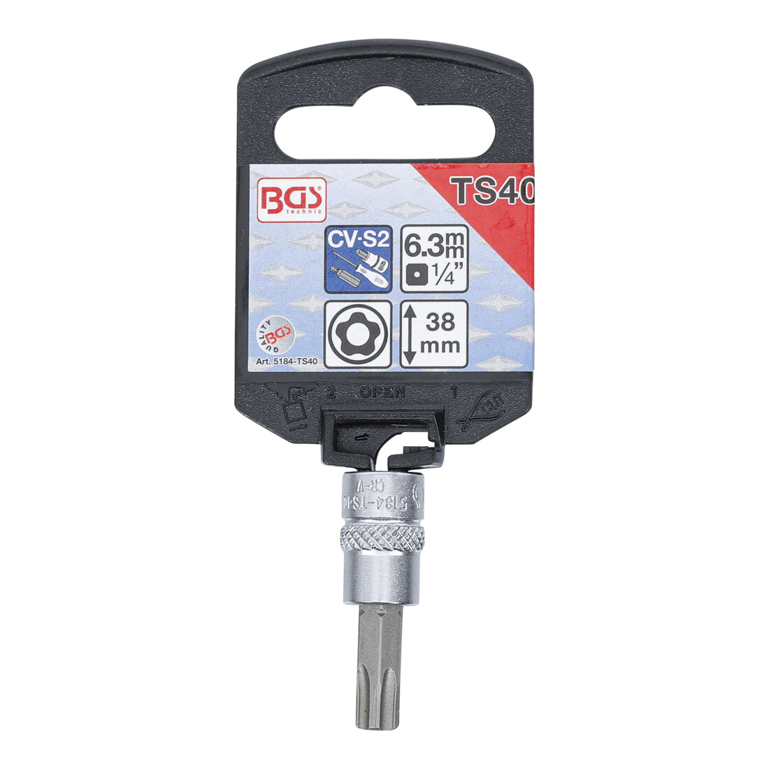 BGS Bit-Einsatz 5184-TS40, Antrieb Innenvierkant 6,3 mm (1/4"), TS-Profil (für TX Plus) mit Bohrung TS40