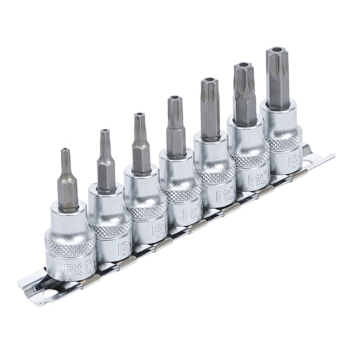 BGS Bit-Einsatz-Satz Antrieb Innenvierkant 10 mm (3/8 Zoll) T-Profil (für TX) mit Bohrung T15 - T50 7 teilig