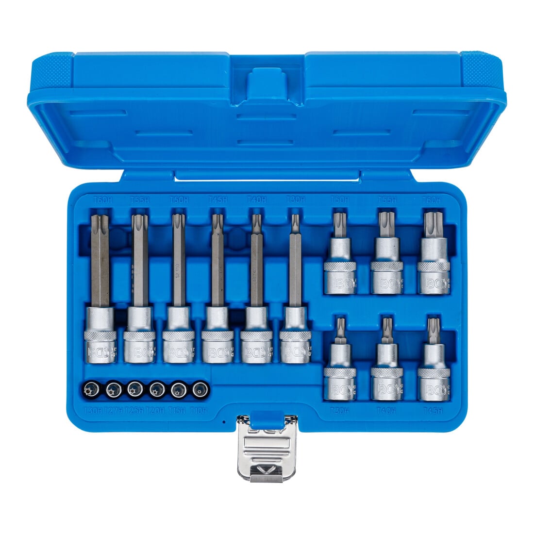 BGS Bit-Einsatz-Satz, Antrieb Innenvierkant 6,3 mm (1/4") / 12,5 mm (1/2"), T-Profil (für TX) mit Bohrung, 18-tlg.