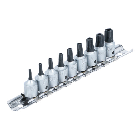 BGS Bit-Einsatz-Satz, Antrieb Innenvierkant 6,3 mm (1/4"), TS-Profil (für TX Plus) mit Bohrung TS10 - TS50, 9-tlg.
