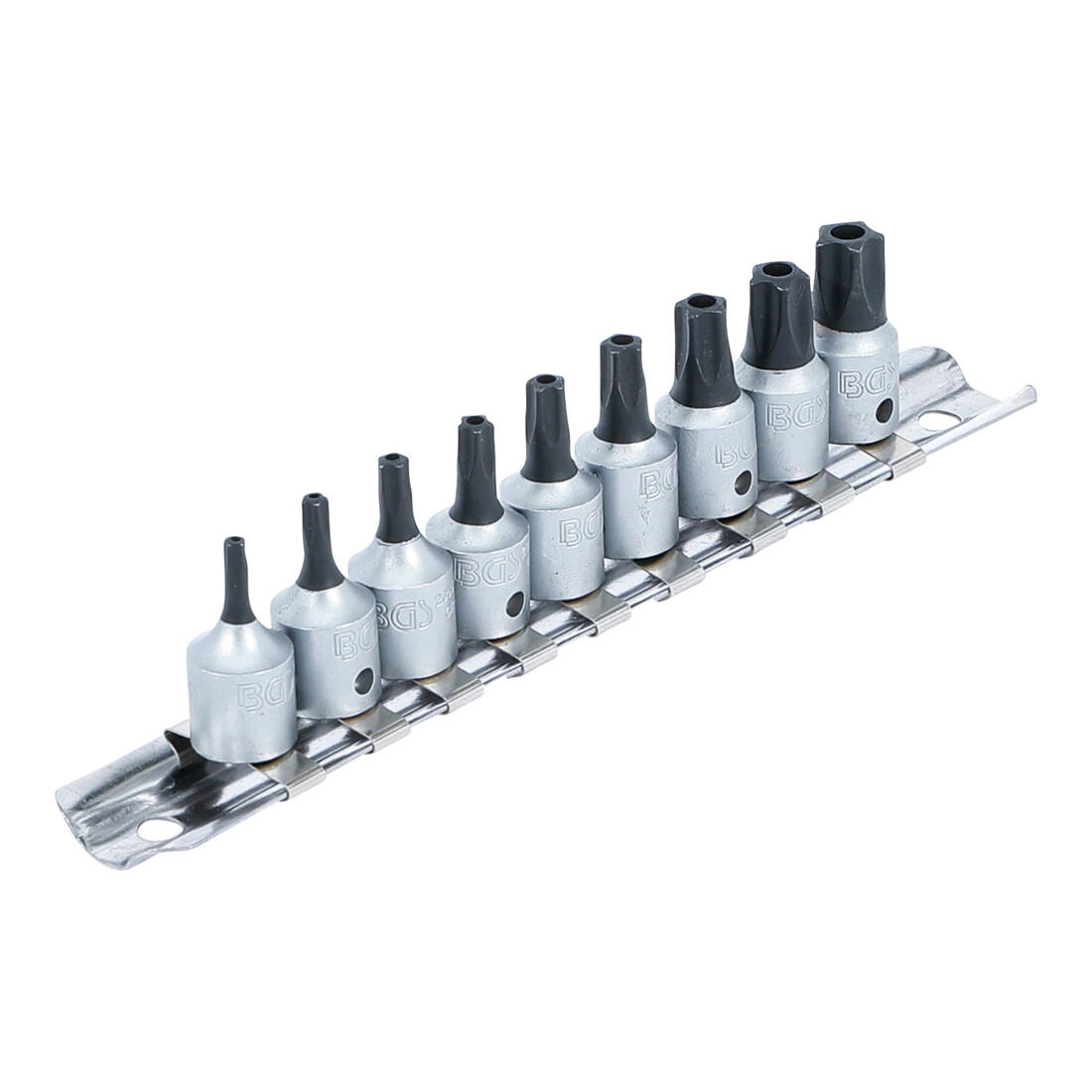 BGS Bit-Einsatz-Satz, Antrieb Innenvierkant 6,3 mm (1/4"), TS-Profil (für TX Plus) mit Bohrung TS10 - TS50, 9-tlg.