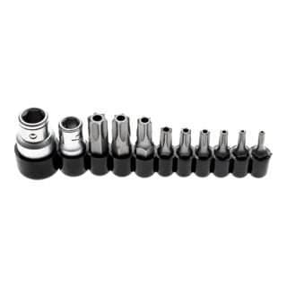 BGS Bit-Satz Antrieb Außensechskant 6,3 mm (1/4 Zoll) / 10 mm (3/8 Zoll) T-Profil (für TX) mit Bohrung 11 teilig