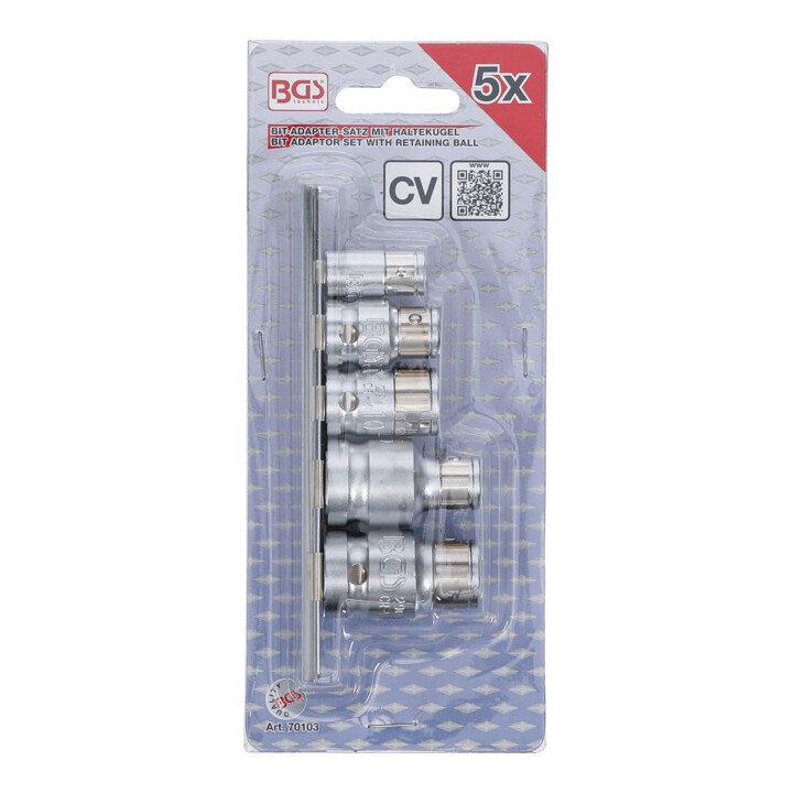 BGS Bitadapterset met borgkogel binnenvierkant 6,3 mm (1/4") / 10 mm (3/8") / 12,5 mm (1/2") 5-delig.