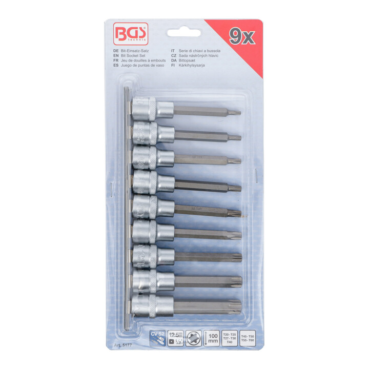 BGS Bitset, aandrijving binnenvierkant 12,5 mm (1/2"), T-profiel (voor TX), 9-dlg.